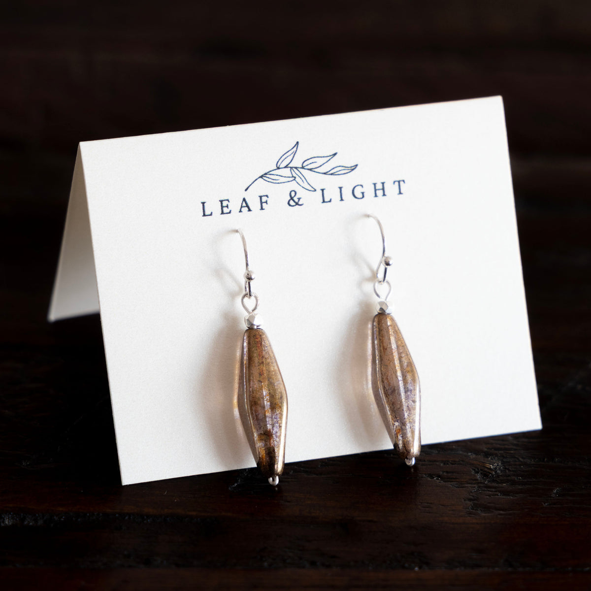 LUMINOUS BROWN SLENDER FACETED DROP EARRINGS | SILVER PLATED