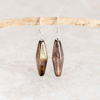 LUMINOUS BROWN SLENDER FACETED DROP EARRINGS | SILVER PLATED