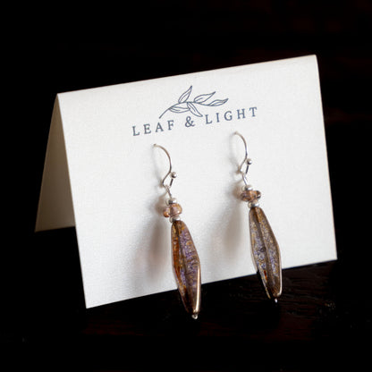 LUMINOUS BROWN SLENDER LONG FACETED EARRINGS | SILVER PLATED