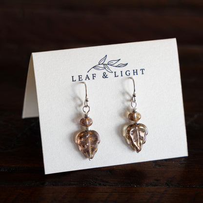 LUMINOUS BROWN LEAF EARRINGS | SILVER PLATED