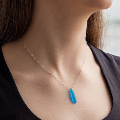 TURQUOISE TEARDROP COASTAL GLASS NECKLACE | SILVER PLATED