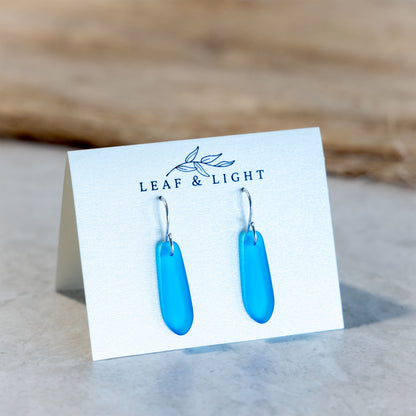 TURQUOISE TEARDROP COASTAL GLASS EARRINGS | STERLING SILVER