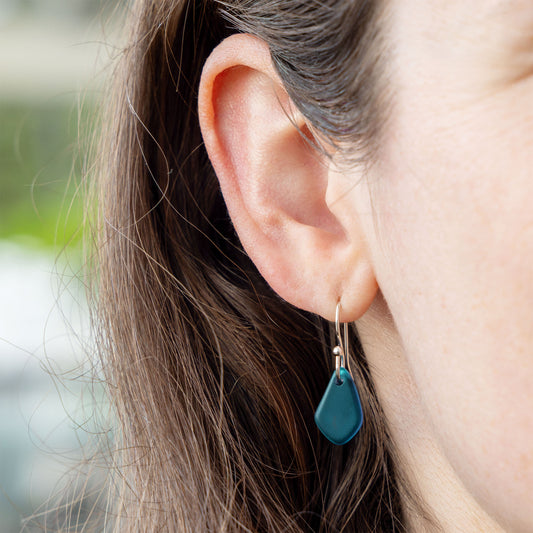TEAL COASTAL GLASS DROP EARRINGS | SILVER PLATED