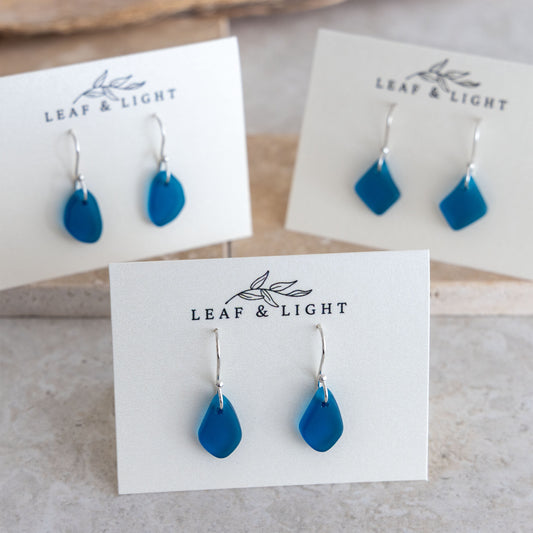 TEAL COASTAL GLASS DROP EARRINGS | SILVER PLATED