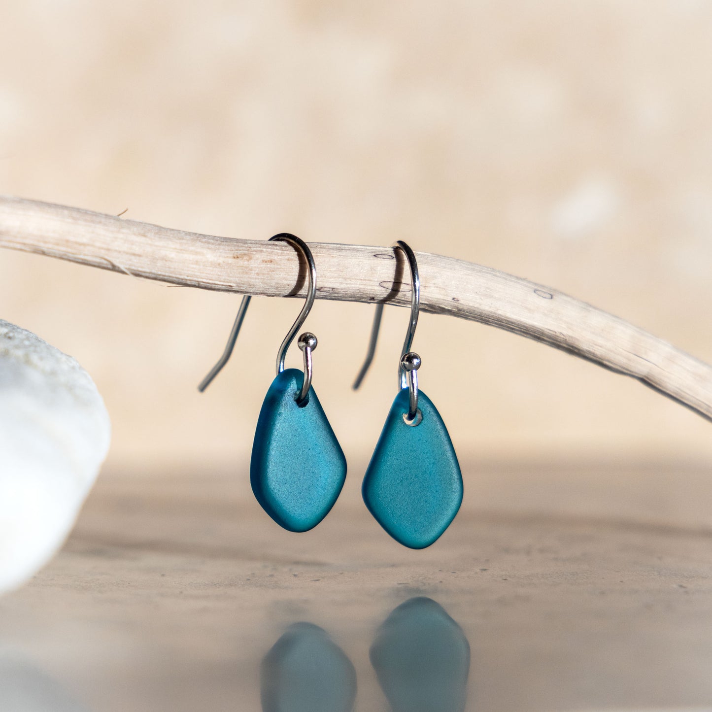 TEAL COASTAL GLASS DROP EARRINGS | SILVER PLATED