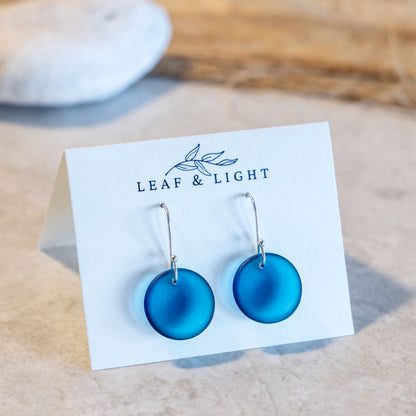 TEAL CIRCLE COASTAL GLASS EARRINGS | SILVER PLATED
