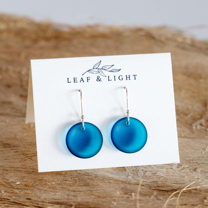 TEAL CIRCLE COASTAL GLASS EARRINGS | SILVER PLATED