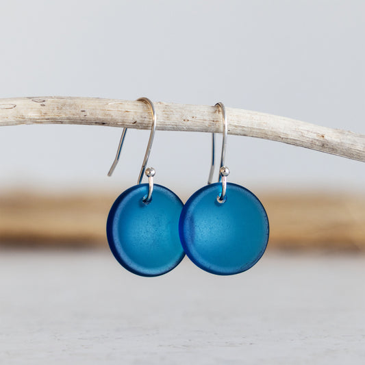 TEAL CIRCLE COASTAL GLASS EARRINGS | SILVER PLATED