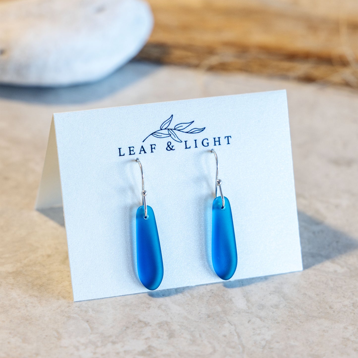 TEAL TEARDROP COASTAL GLASS EARRINGS | SILVER PLATED