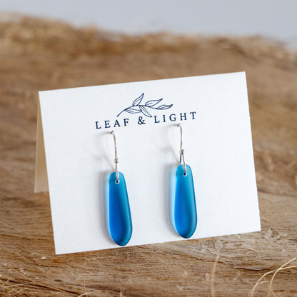 TEAL TEARDROP COASTAL GLASS EARRINGS | SILVER PLATED
