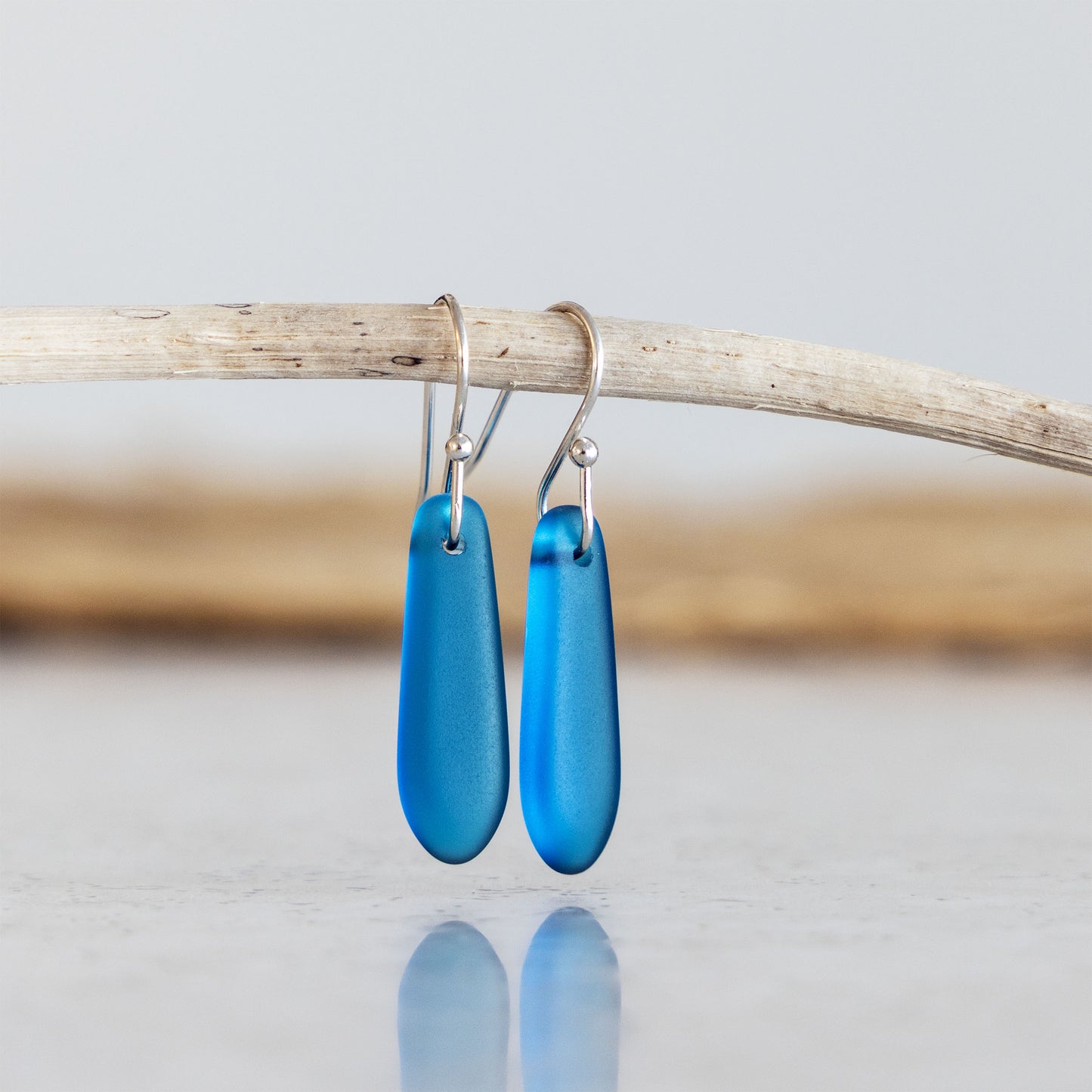 TEAL TEARDROP COASTAL GLASS EARRINGS | SILVER PLATED