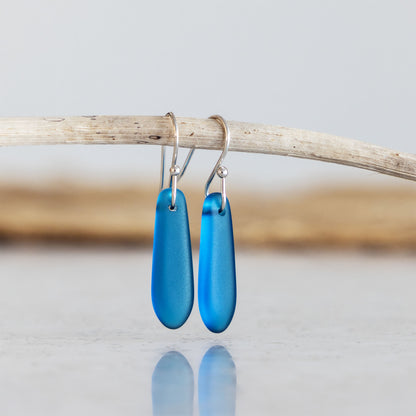 TEAL TEARDROP COASTAL GLASS EARRINGS | SILVER PLATED