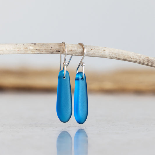 TEAL TEARDROP COASTAL GLASS EARRINGS | SILVER PLATED