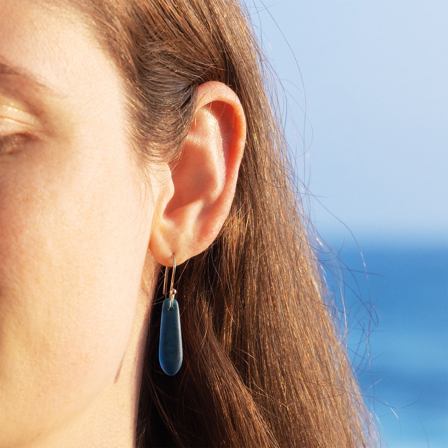 TEAL TEARDROP COASTAL GLASS EARRINGS | SILVER PLATED