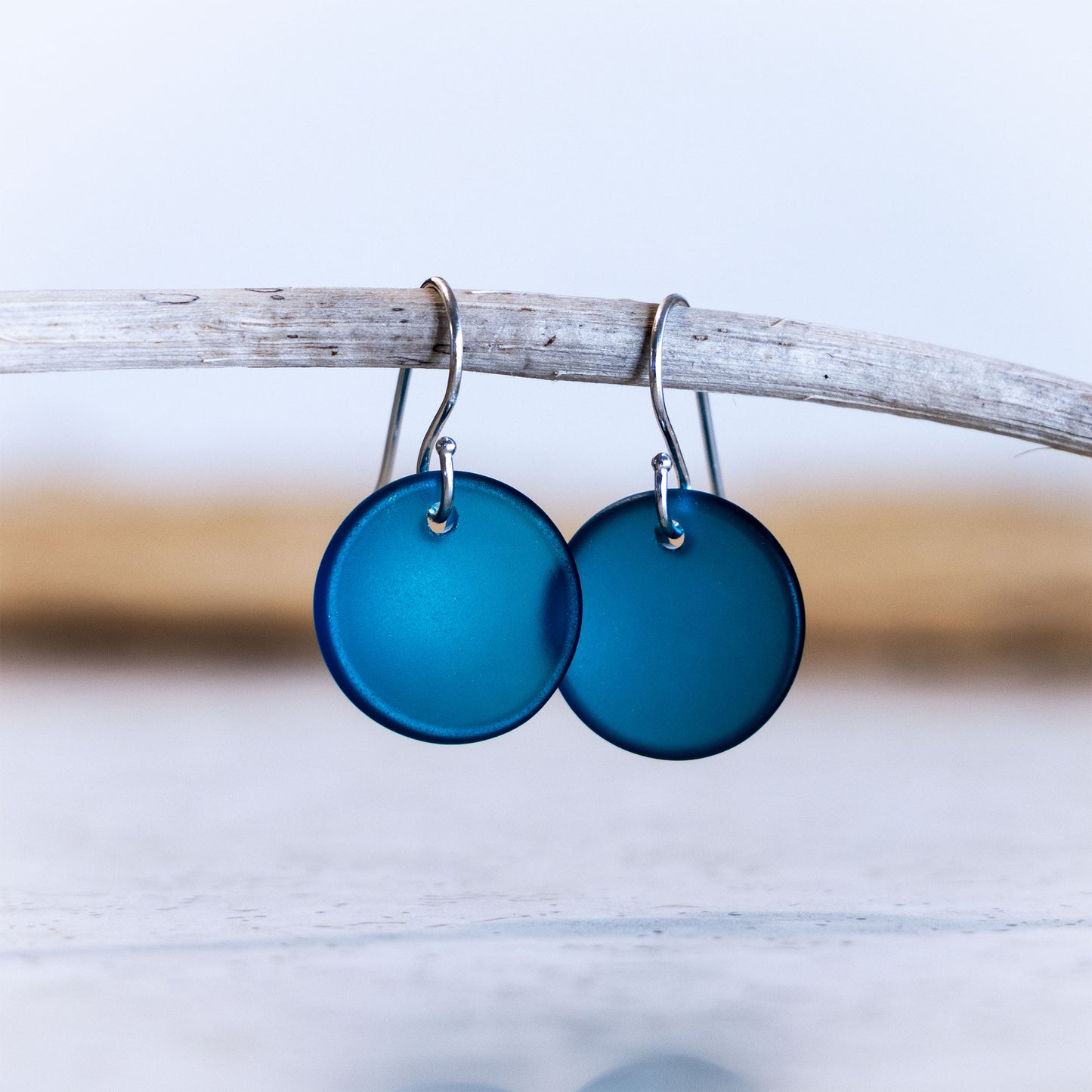 TEAL CIRCLE COASTAL GLASS EARRINGS | STERLING SILVER