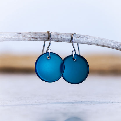 TEAL CIRCLE COASTAL GLASS EARRINGS | STERLING SILVER