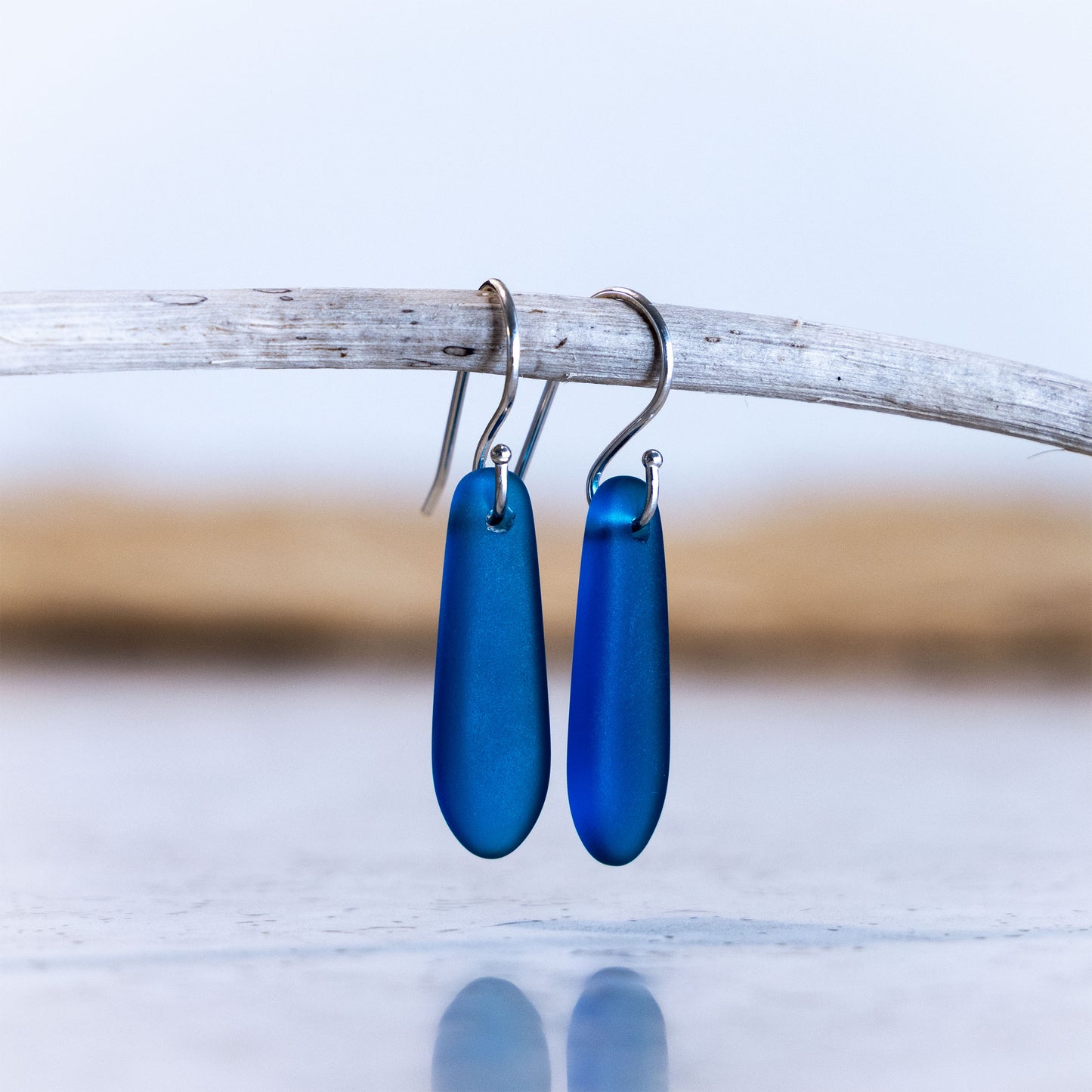 TEAL TEARDROP COASTAL GLASS EARRINGS | STERLING SILVER