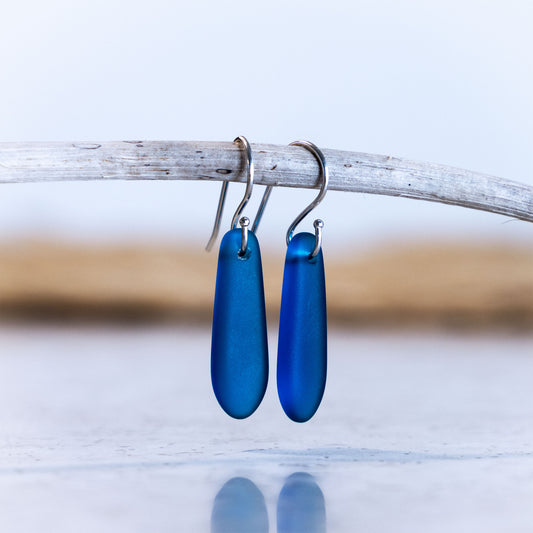 TEAL TEARDROP COASTAL GLASS EARRINGS | STERLING SILVER