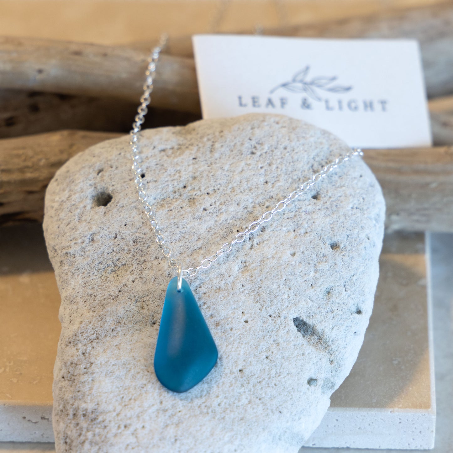 TEAL PENDANT COASTAL GLASS NECKLACE | SILVER PLATED