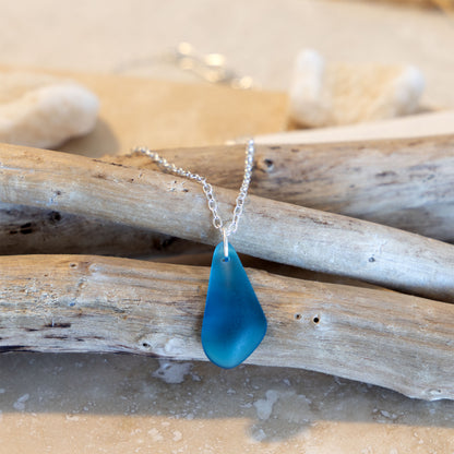 TEAL PENDANT COASTAL GLASS NECKLACE | SILVER PLATED