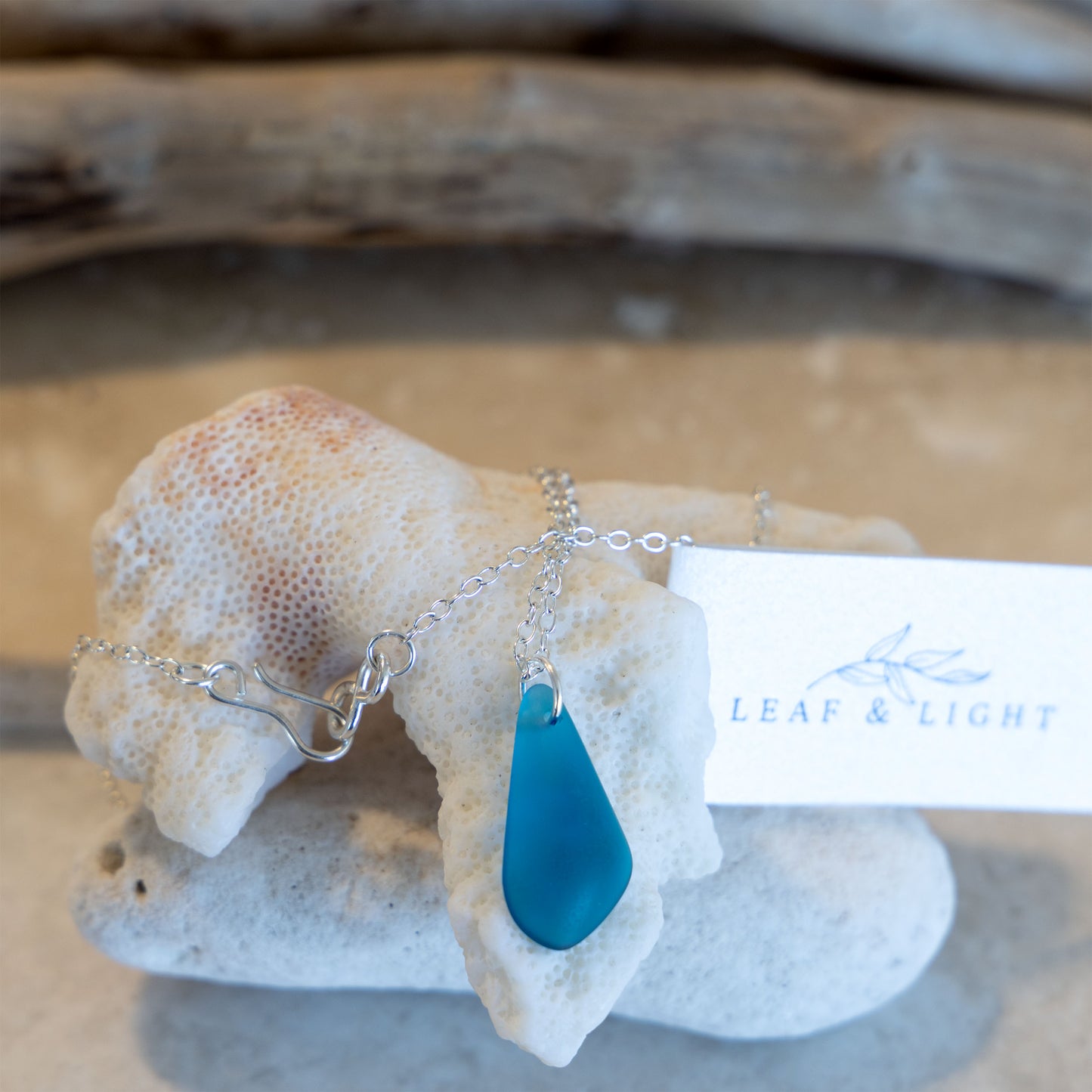 TEAL PENDANT COASTAL GLASS NECKLACE | SILVER PLATED