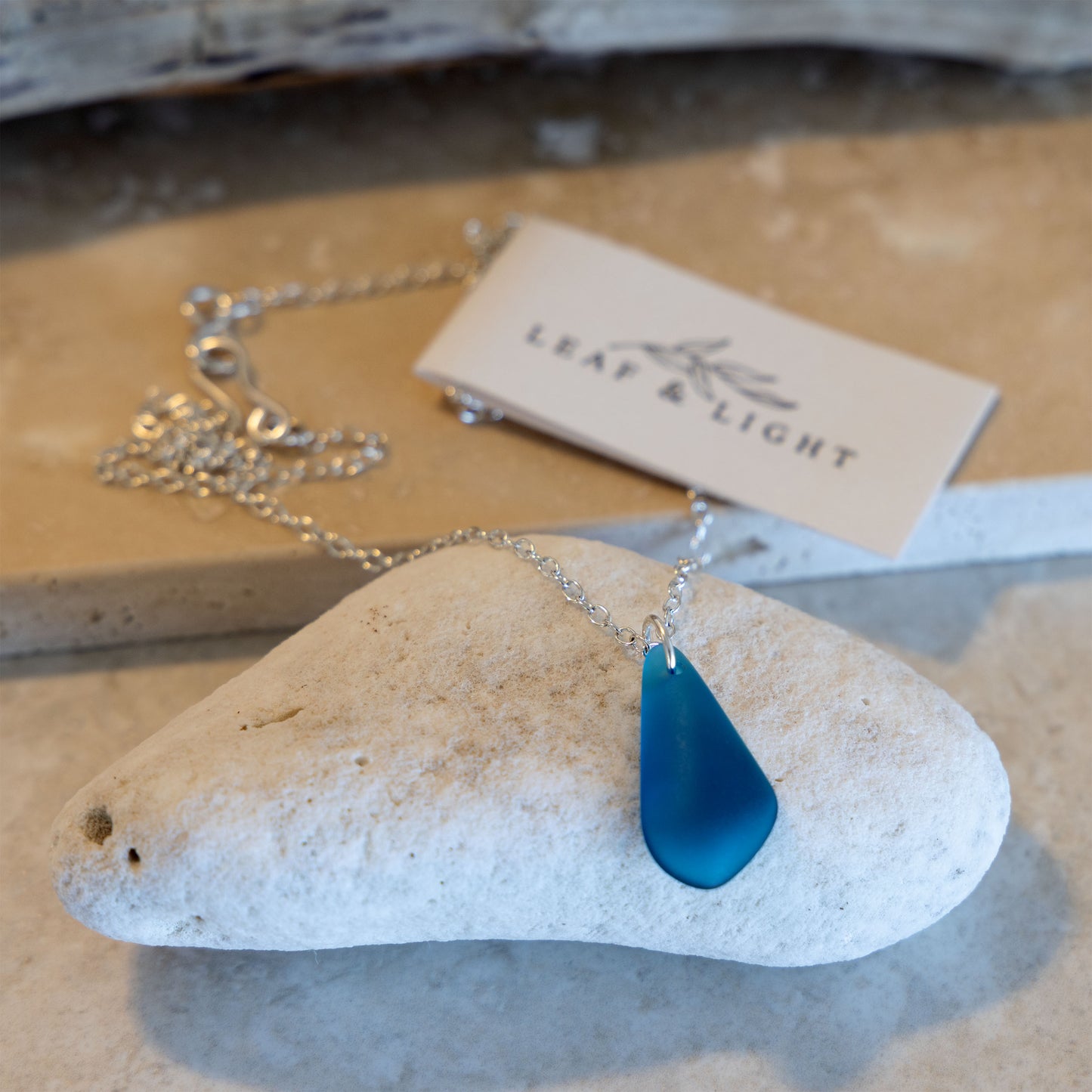 TEAL PENDANT COASTAL GLASS NECKLACE | SILVER PLATED