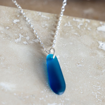TEAL TEARDROP COASTAL GLASS NECKLACE | SILVER PLATED
