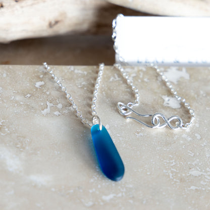 TEAL TEARDROP COASTAL GLASS NECKLACE | SILVER PLATED