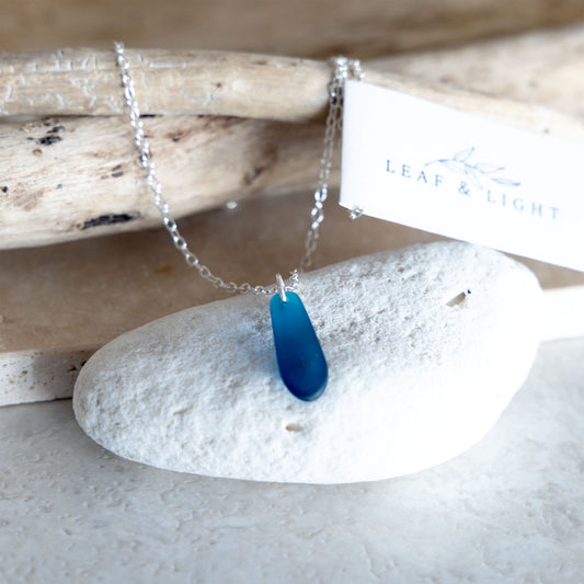 TEAL TEARDROP COASTAL GLASS NECKLACE | SILVER PLATED