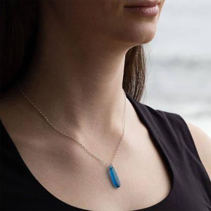 TEAL TEARDROP COASTAL GLASS NECKLACE | SILVER PLATED