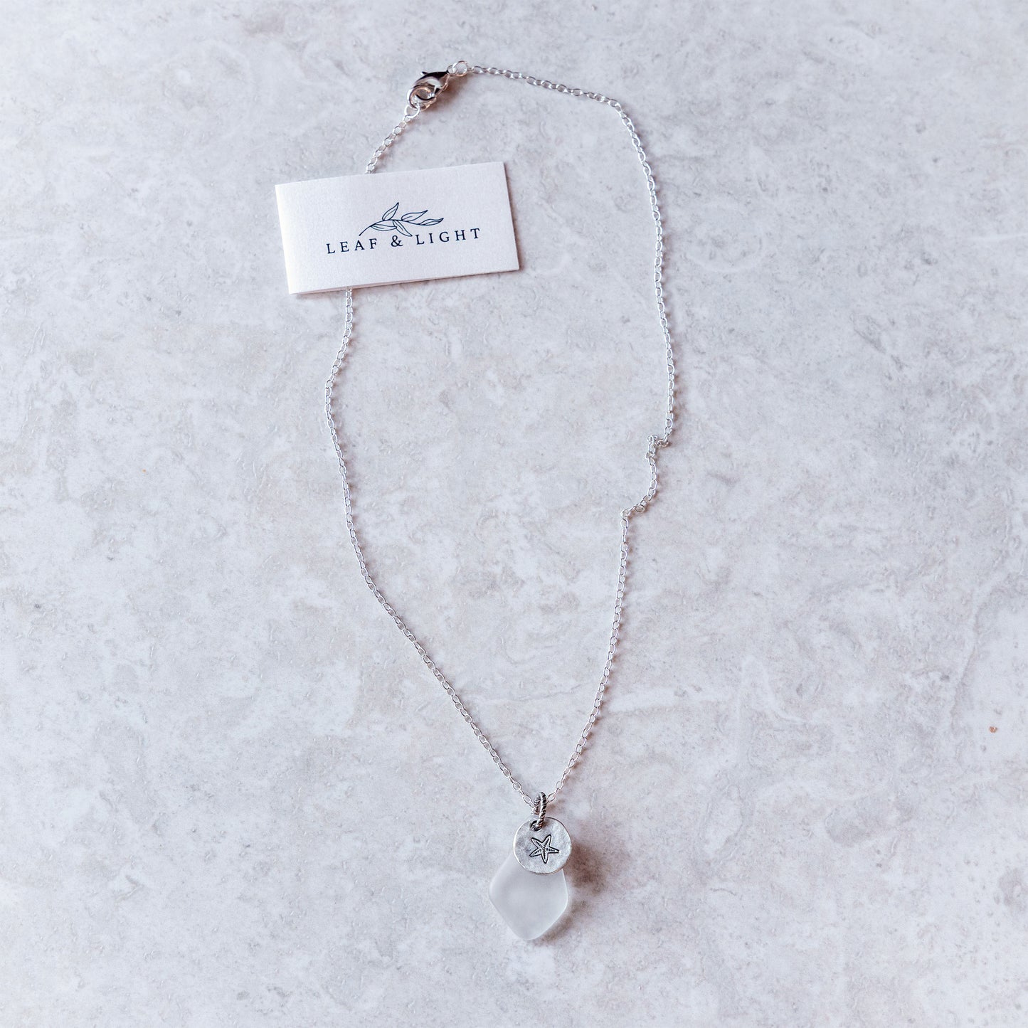 TINY STARFISH AND GLASS CHARM NECKLACE | SILVER PLATED