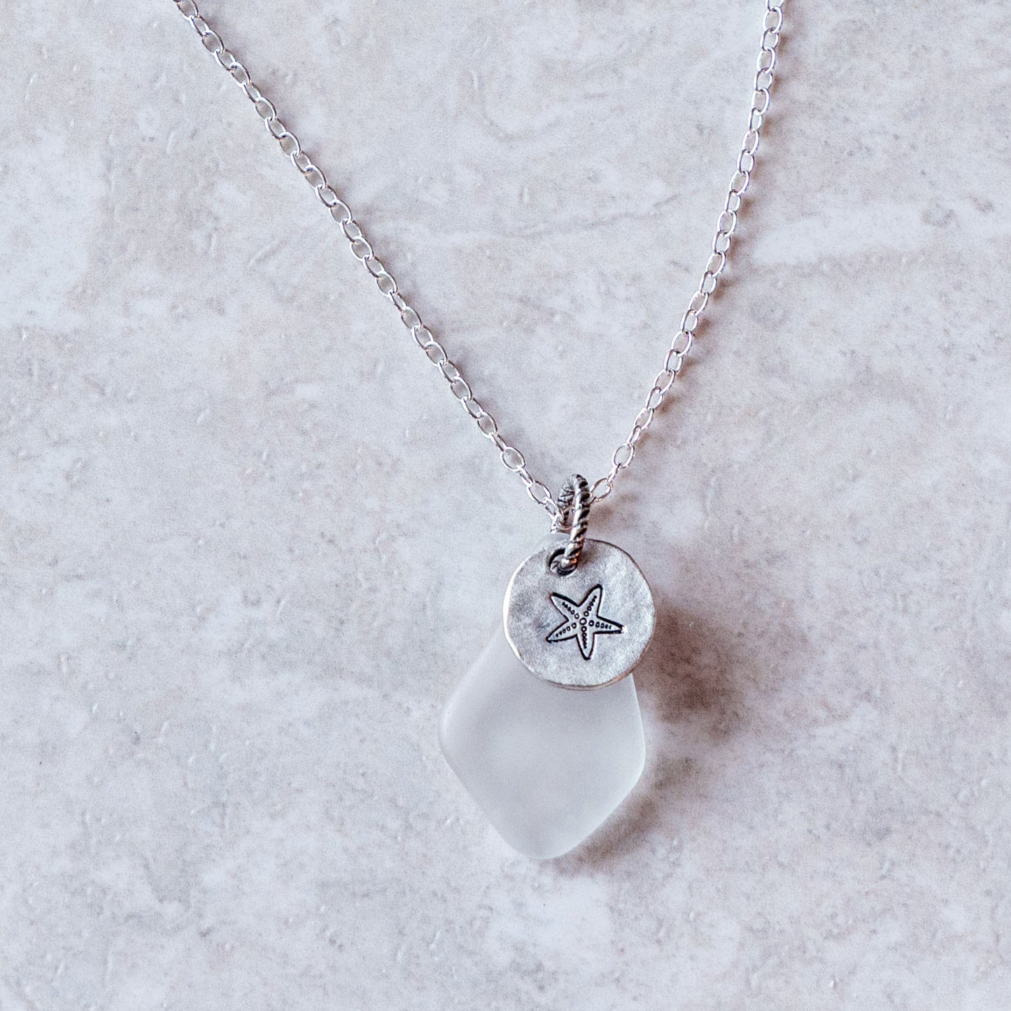 TINY STARFISH AND GLASS CHARM NECKLACE | SILVER PLATED