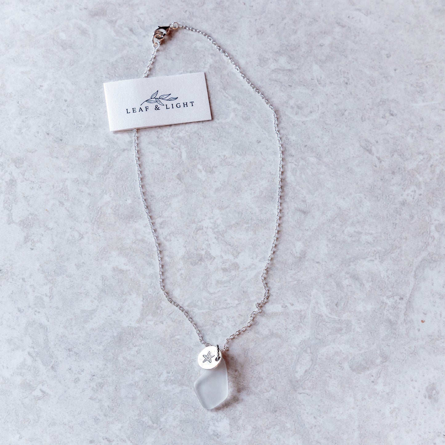 TINY STARFISH AND GLASS CHARM NECKLACE | SILVER PLATED