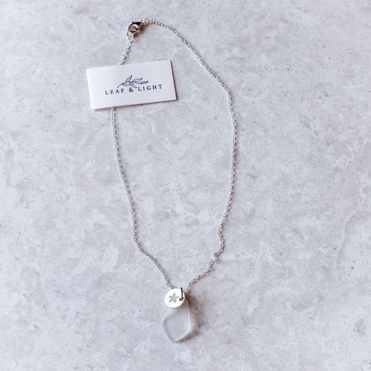 TINY STARFISH AND GLASS CHARM NECKLACE | SILVER PLATED