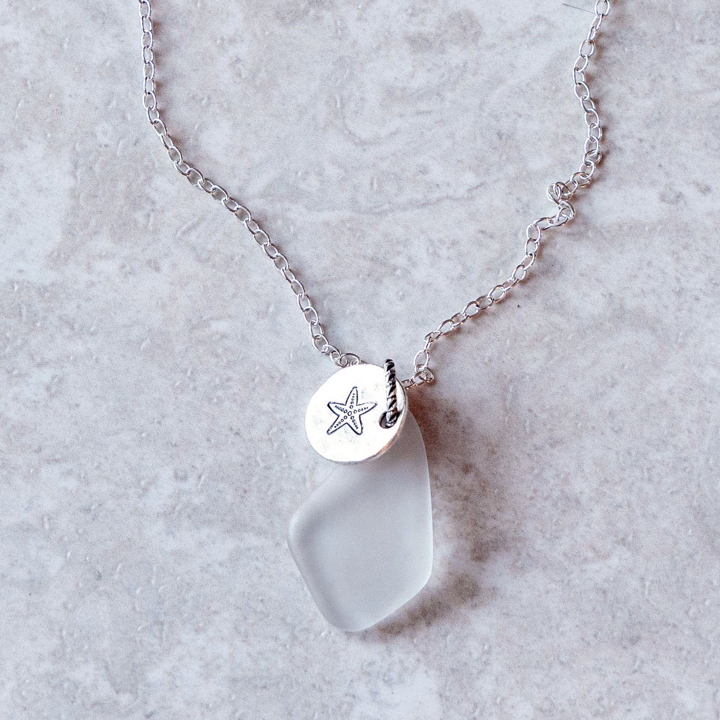 TINY STARFISH AND GLASS CHARM NECKLACE | SILVER PLATED