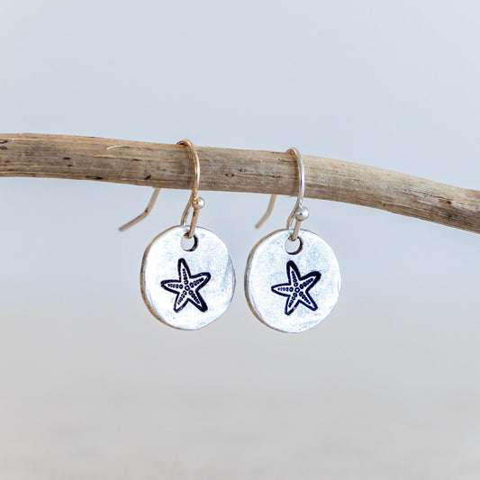 TINY STARFISH COASTAL CHARM EARRINGS | SILVER PLATED