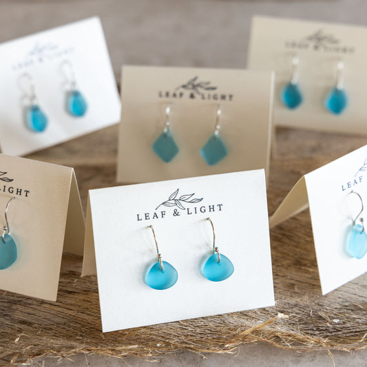 TURQUOISE COASTAL GLASS DROP EARRINGS | SILVER PLATED