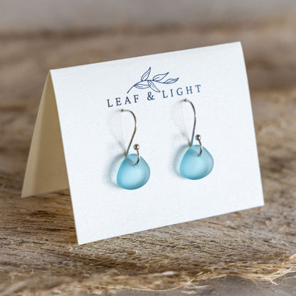 TURQUOISE COASTAL GLASS DROP EARRINGS | SILVER PLATED
