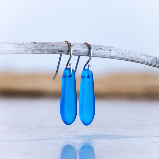 TURQUOISE TEARDROP COASTAL GLASS EARRINGS | STERLING SILVER