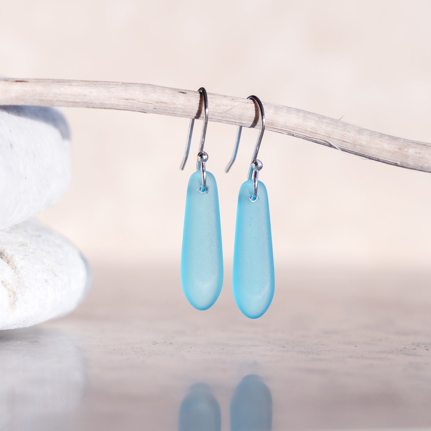 COASTAL GLASS SILVER PLATED EARRINGS - TURQUOISE TEARDROP