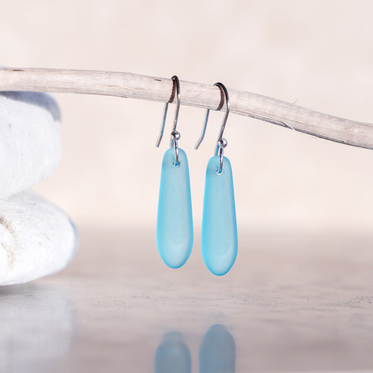 LIGHT TURQUOISE EARRINGS | COASTAL GLASS - SILVER PLATED