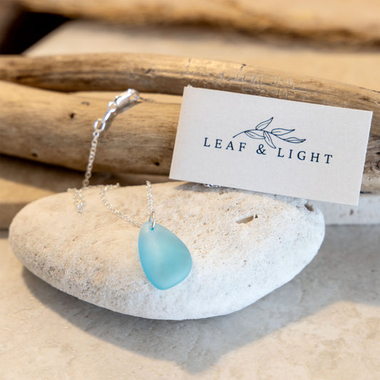LIGHT TURQUOISE COASTAL GLASS NECKLACE | STERLING SILVER