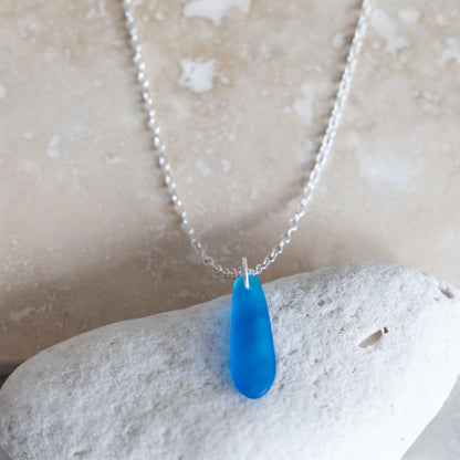 TURQUOISE TEARDROP COASTAL GLASS NECKLACE | SILVER PLATED