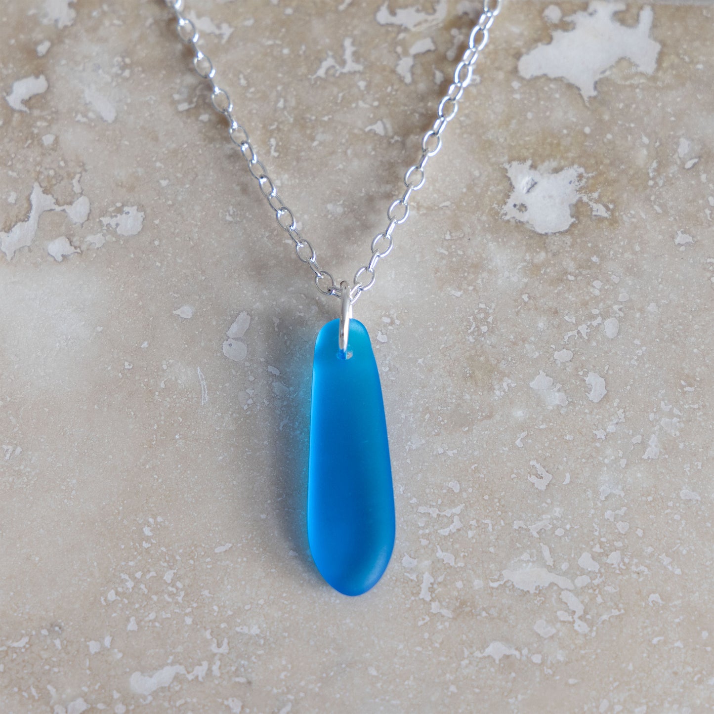 TURQUOISE TEARDROP COASTAL GLASS NECKLACE | SILVER PLATED