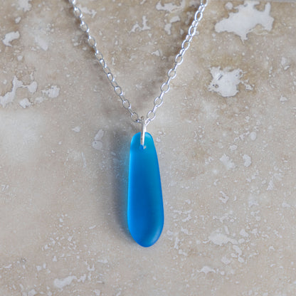 TURQUOISE TEARDROP COASTAL GLASS NECKLACE | SILVER PLATED