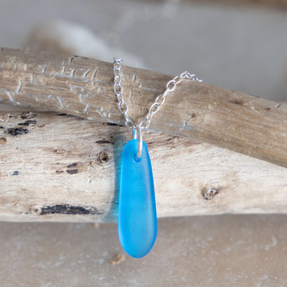 TURQUOISE TEARDROP COASTAL GLASS NECKLACE | SILVER PLATED