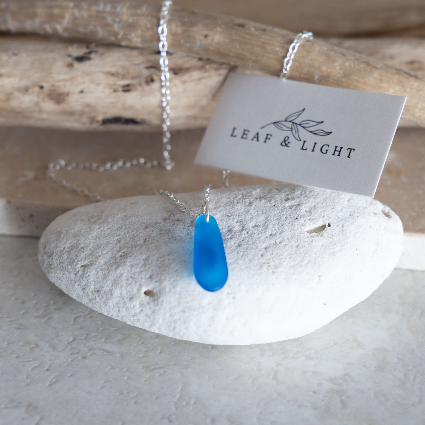 TURQUOISE TEARDROP COASTAL GLASS NECKLACE | SILVER PLATED